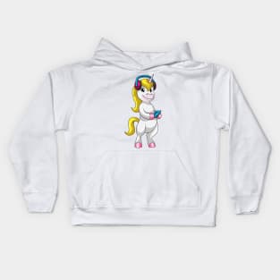 Unicorn at Listen to Music with Headphone Kids Hoodie